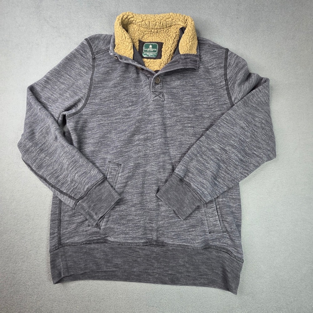 GH Bass & Co Mens Space Dye Pullover Gray Sherpa Lined Mock Neck Henley Medium